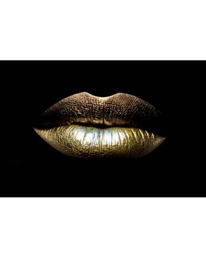 Glas schilderij gouden lippen