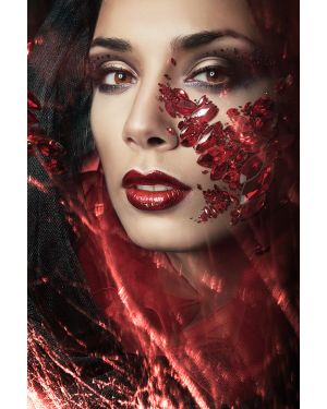 Fotokunst schilderij bordeaux rode vrouw