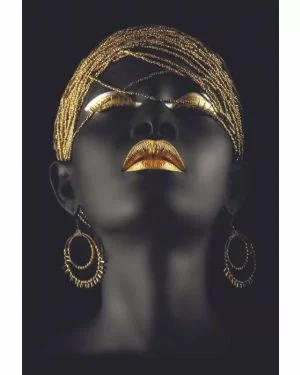 Glas schilderij golden black face 80x120