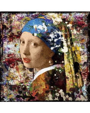 Glas schilderij kleurrijke meisje met de parel 100x100