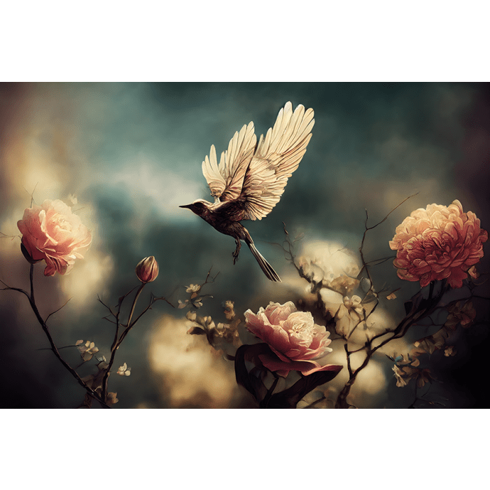 Bloemen Schilderijen: Foto kunst schilderij vogel bloemen