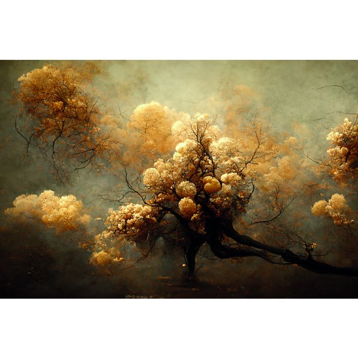 Bloemen Schilderijen: Fotokunst schilderij beige bloesem