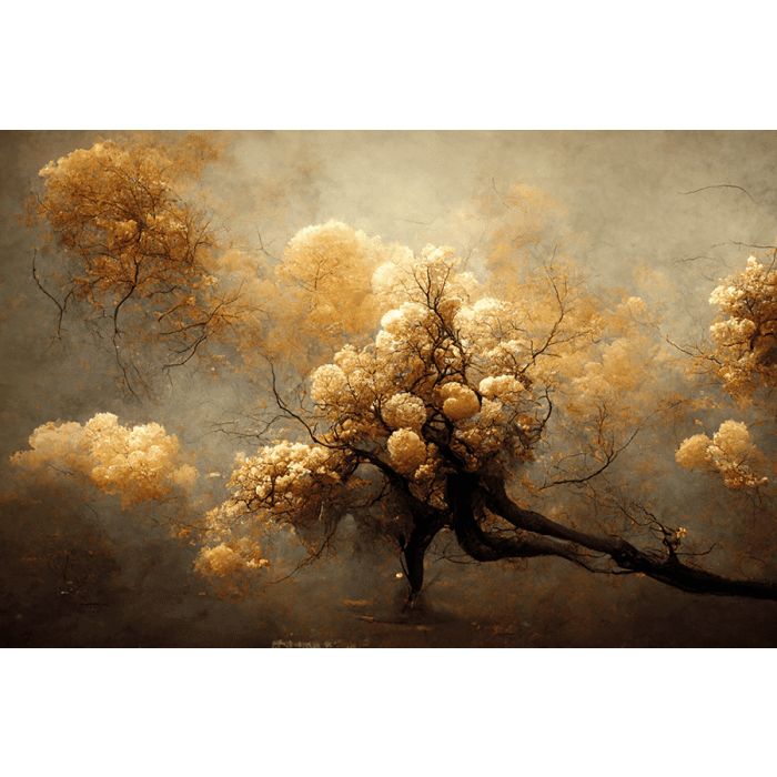 Bloemen Schilderijen: Fotokunst schilderij beige bloesem