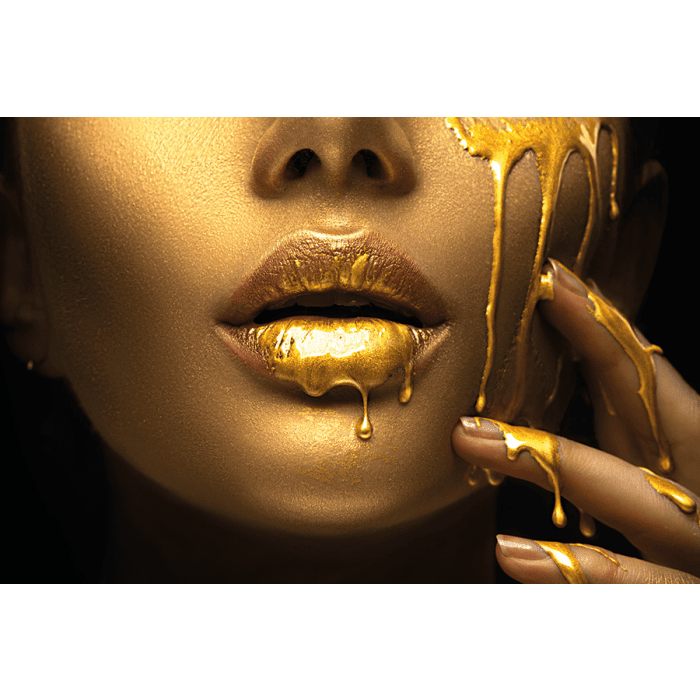 Figuratieve Schilderijen: Fotokunst schilderij golden lips
