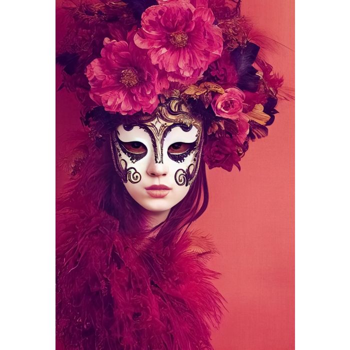 Bloemen Schilderijen: Fotokunst schilderij magenta masker