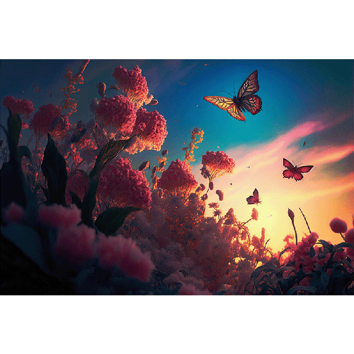 Bloemen Schilderijen: Fotokunst schilderij bloemen vlinders