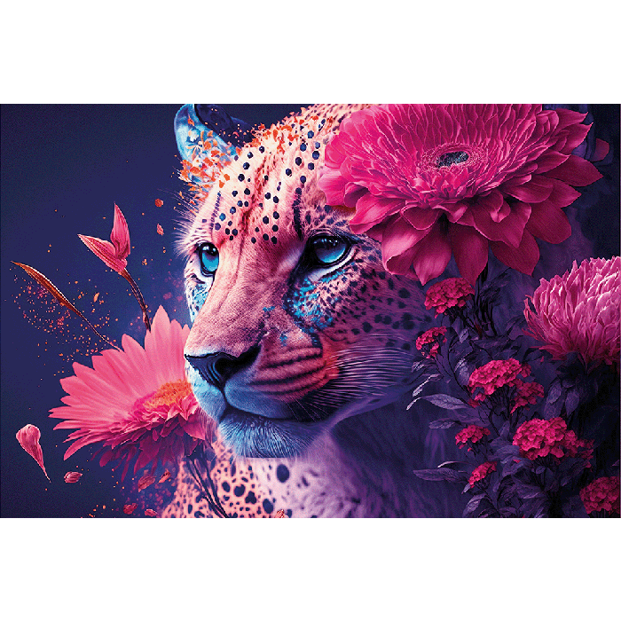 Bloemen Schilderijen: Fotokunst schilderij magenta luipaard