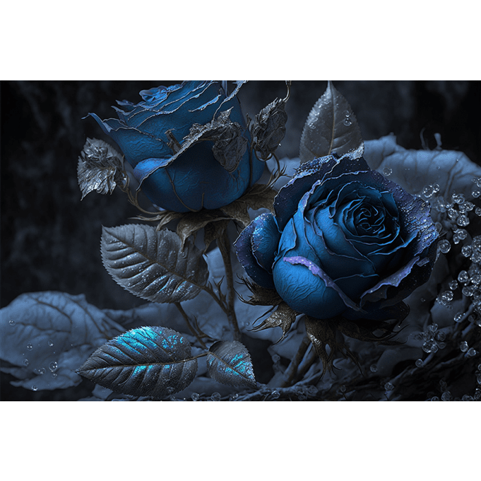 Bloemen Schilderijen: Fotokunst schilderij blauwe rozen