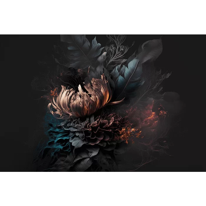 Bloemen Schilderijen: Fotokunst schilderij koper blauw botanisch
