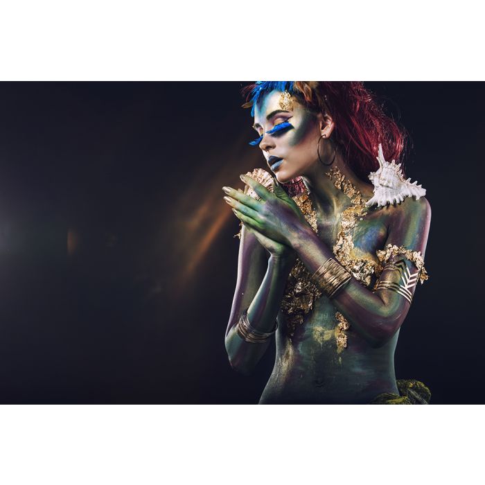Figuratieve Schilderijen: Foto kunst schilderij body paint lady
