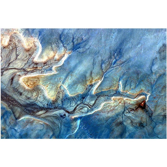 Glas schilderijen: Foto kunst schilderij blue Africa aerial view