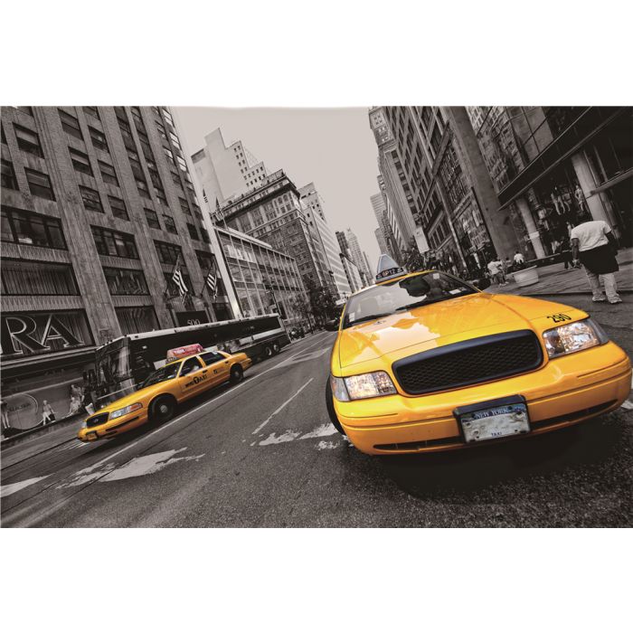 Foto Kunst Schilderijen: Gele New York taxi op glas