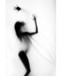 Figuratieve Schilderijen: Zwart wit foto kunst schilderij sexy curtain lady