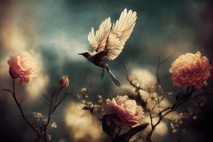 Foto kunst schilderij vogel bloemen