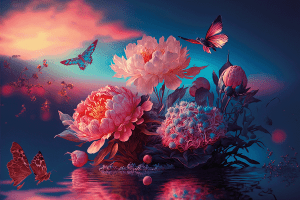 Fotokunst schilderij vlinders bloemen