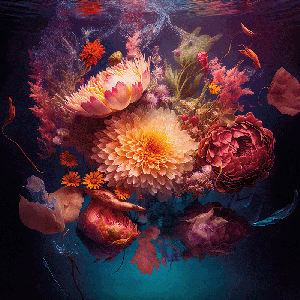 Fotokunst schilderij bloemen water 