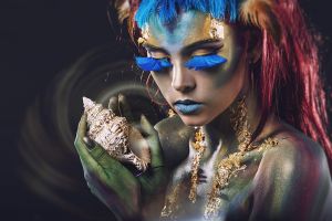 Foto kunst schilderij blue lashes lady