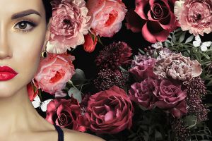 Fotokunst schilderij bloemen vrouw 