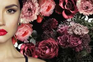Fotokunst schilderij bloemen vrouw 