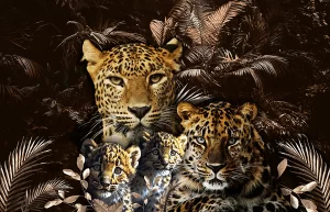 Fotokunst schilderij luipaarden familie 